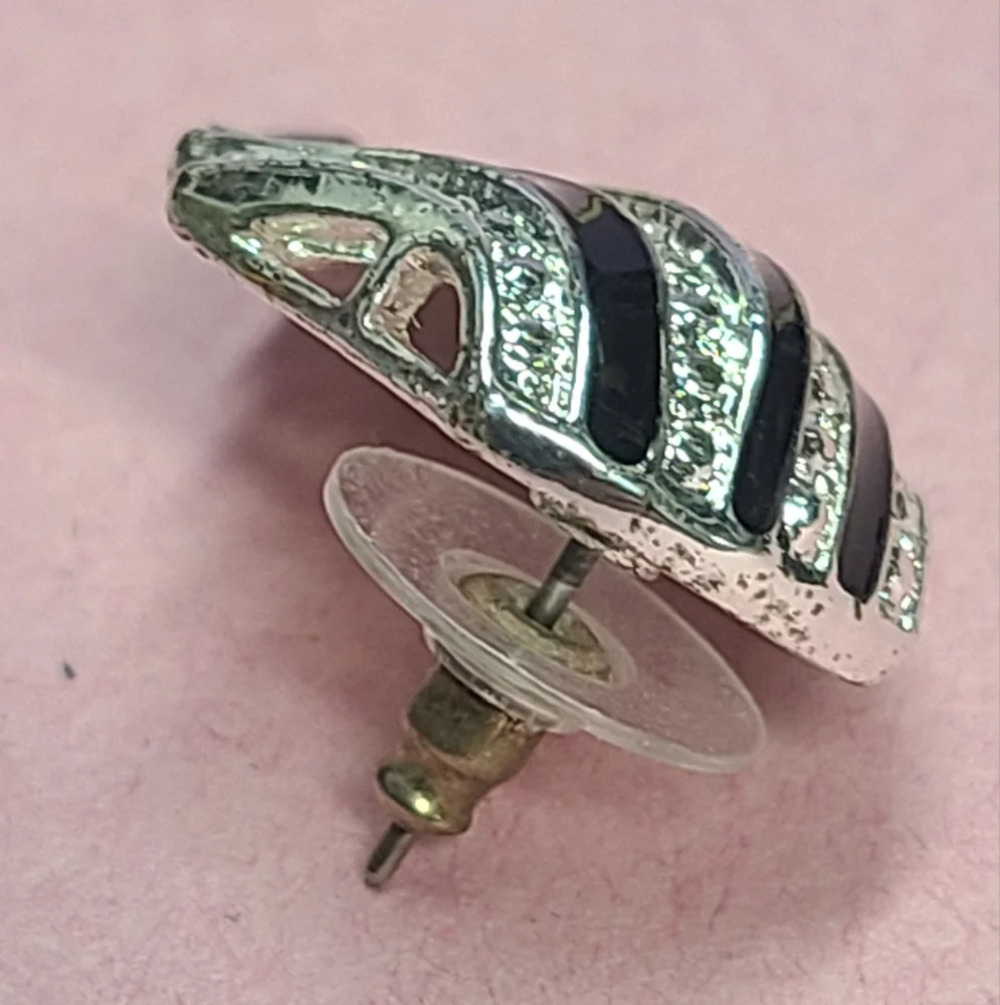 Avon vintage silver tone rhinestones enamel earrings - Picture 7 of 17